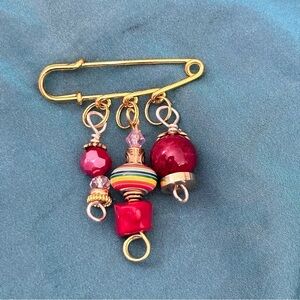 Collage beaded Brooch Multi Charm Glass Safety Pin, Kilt Handmade OOAK 4370
